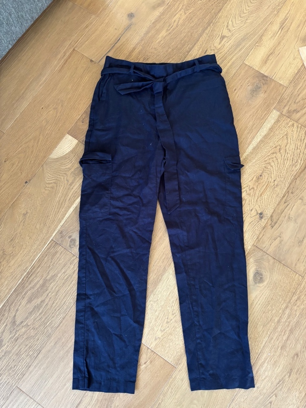 Zara linen/cotton blend cargo pants blue womens small